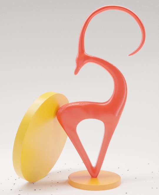 picture of orange ceramic gazelle with leaning yellow disc